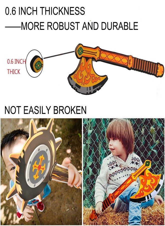 MLcnleS Foam Swords Weapons Toy for Boys - 17 inch Foam Sword Axe Hammer 5 Pack Set - Kids Ninja Toy Pretend Playset for Boys & Girls Present - Image 2